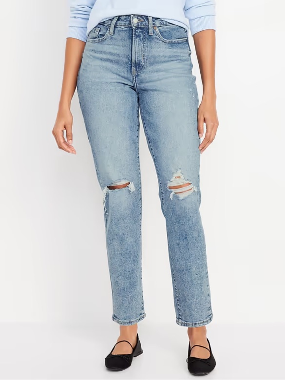 NWT Old Navy High-Waisted OG Straight Ankle Jeans Light Wash Distressed